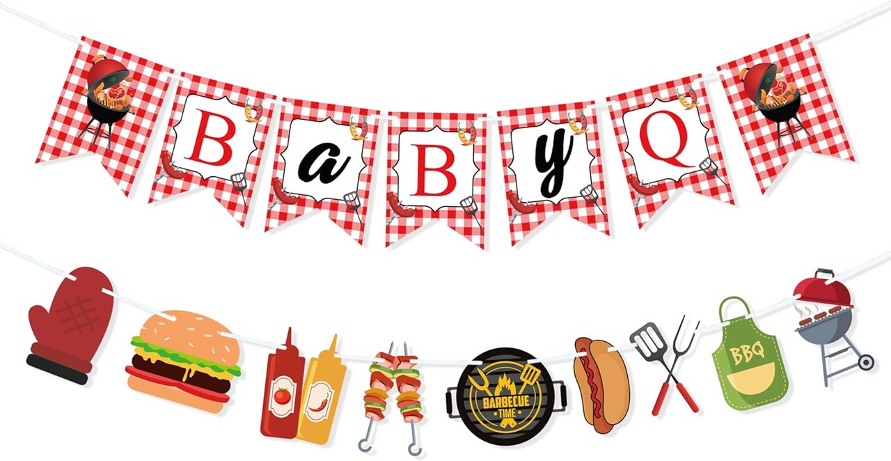 Baby Q Banner for Baby Shower Birthday Party Decorations Summer BBQ Barbecue Gender Reveal Picnic Party Supplies Photo Backdrop